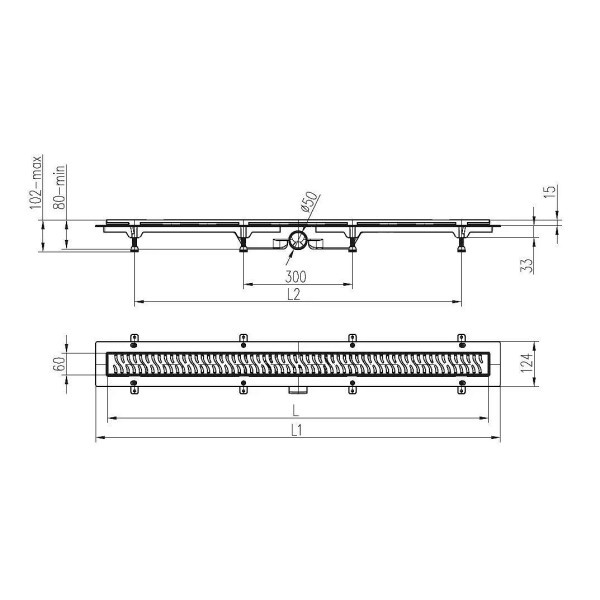 Лоток душевой 850 мм. MCH Chudej Klasik/Floor Black Edition (решетка нерж. сталь черная, боковой слив D 50) CH850/50KC Лоток душевой 850 мм. MCH Chudej Klasik/Floor Black Edition (решетка нерж. сталь черная, боковой слив D 50) CH850/50KC