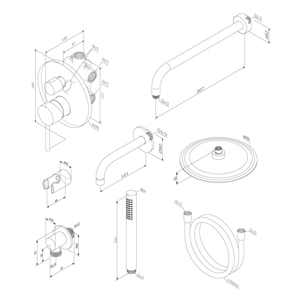 Душевая система Damixa Scandinavian Pure с душевым набором чёрный (936510300)