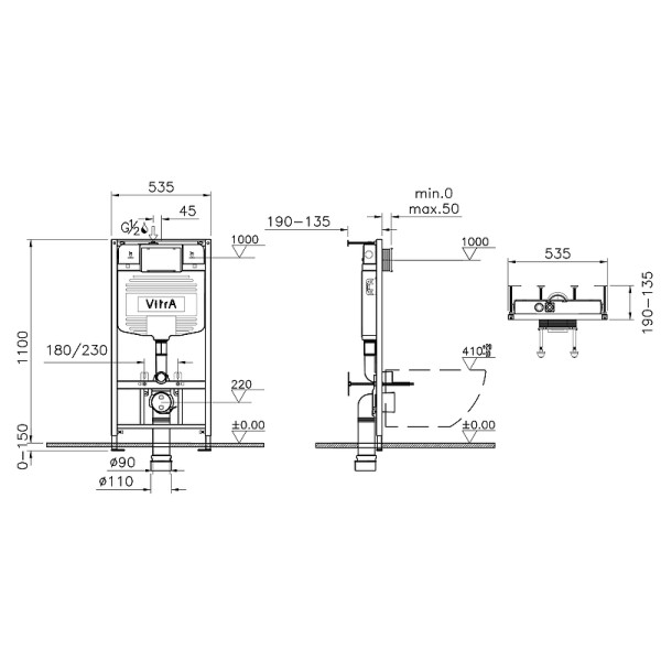 Комплект инсталляция Vitra c унитазом S20, с сидением, клавишей (9004B003-7207) глянцевый хром