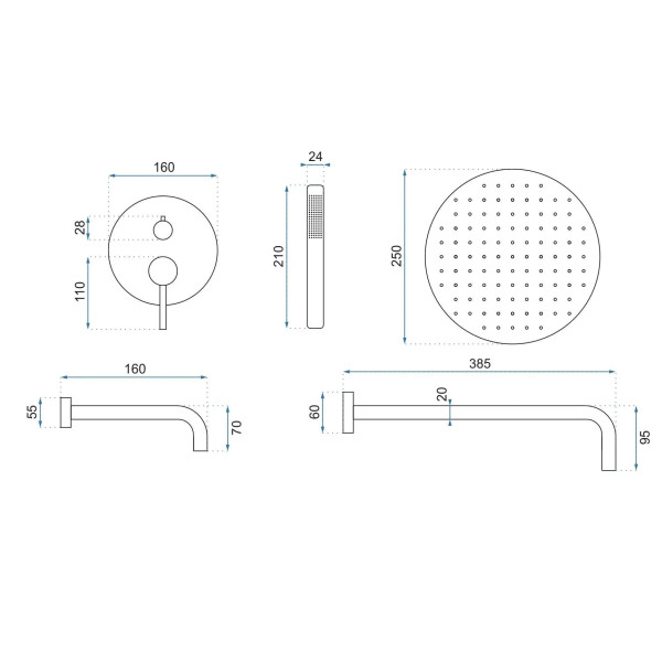 Душевая система для ванны с верхним душем Rea Lungo + Box Copper mat (REA-P8810) Душевая система для ванны с верхним душем Rea Lungo + Box Copper mat (REA-P8810)
