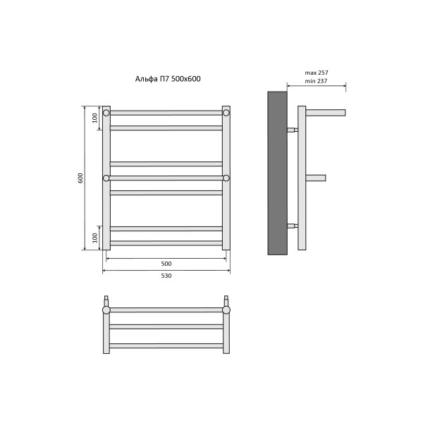 Полотенцесушитель водяной Aquatek Альфа 50х60 П7 черный муар (AQ RRP0760BL)