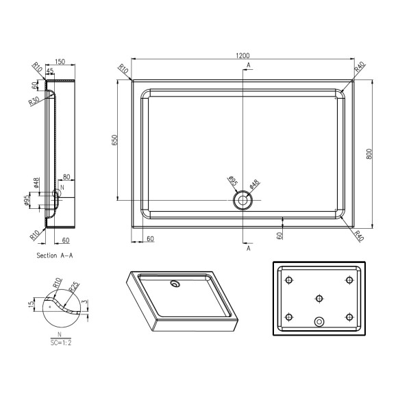 Душевой поддон Azario 80x120x150 белый (P1812 R/L)