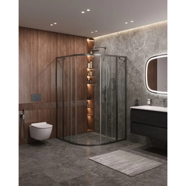 Душевой уголок Cezares Molveno 130x130x195 стекло прозрачное, профиль оружейная сталь (MOLVENO-R-22-100+30-C-GM-IV)