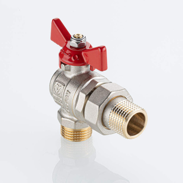 Кран угловой 3/4" НН шаровый со сгоном Valtec Base-ГОСТ (красная бабочка) VT.229S.N.05