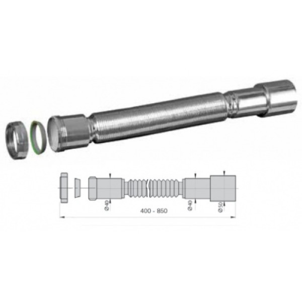 Отвод гофрированный переходной Miano 1 1/2"x40/50 мм. хром, с накидной металл. гайкой (M1134)