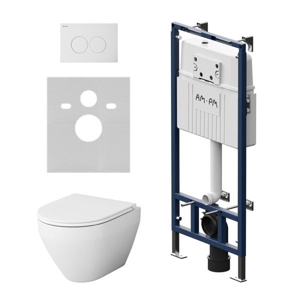 Комплект инсталляция с унитазом AM.PM MasterFit с клавишей L глянц белый c унитазом Spirit V2.0 FlashClean с сиденьем soft-close (IS100101.701700)