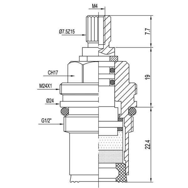 Кран-букса Melodia керамика 1/2" 7,5x15 под крест (поворот 180град.) (MKP06612WC) (мод. 03)