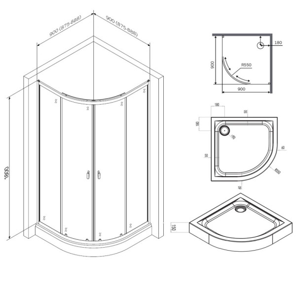 Душевое ограждение AM.PM X-Joy 90x90x195 стекло прозрачное, профиль хром (W88E-205-090MT64)