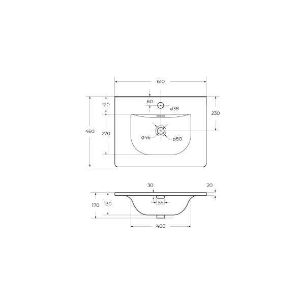 Раковина мебельная Uno BelBagno 61x46 белая глянцевая (BB-8099-60)