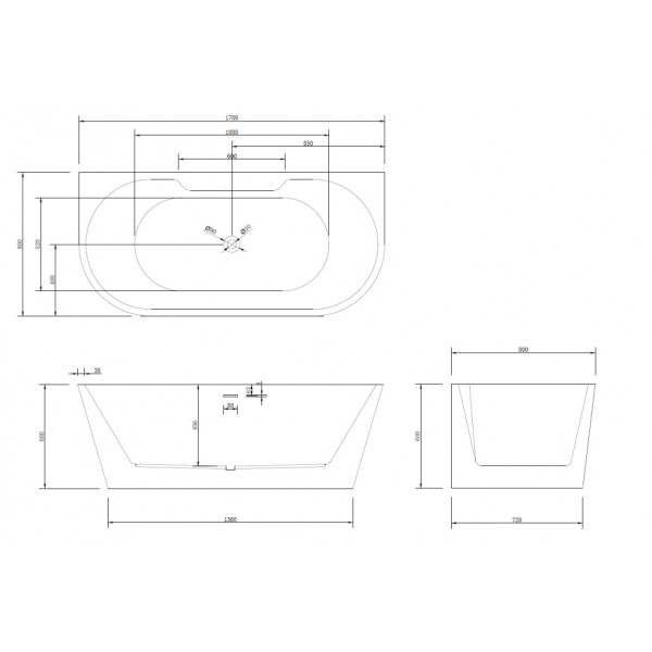 Акриловая ванна Abber AB9296-1.7 170х80 Акриловая ванна Abber AB9296-1.7 170х80