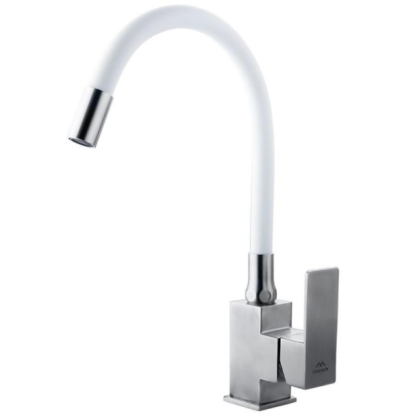 Смеситель для кухни Fashun с гибким изливом сатин/белый (A54302-8)