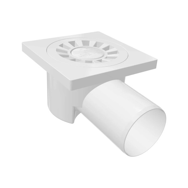 Трап горизонтальный 50 мм. (100х100) Nova пластиковая решетка (белый) (5050)