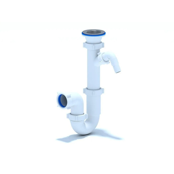 Сифон 40 мм. трубный АНИ с выпуском 1 1/2"*70 мм., с отводом для стир.машины АНИ пласт (D1000)