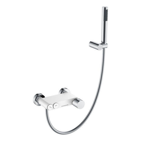 Смеситель для ванны и душа Boheme Stick white Diamond chrome с душевым гарнитуром хром (123-WCR)