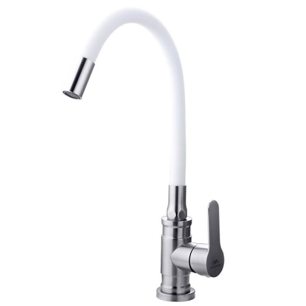 Смеситель для кухни Fashun с гибким изливом сатин/белый (A54401-8)