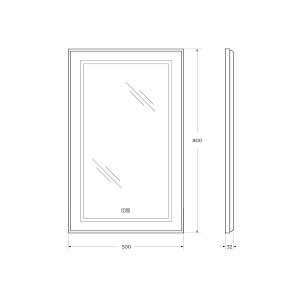 Зеркало BelBagno 500x32x800 в алюминиевой раме со встроенным светильником сенсорным выключателем и подогревом (SPC-KRAFT-500-800-LED-TCH-WARM)