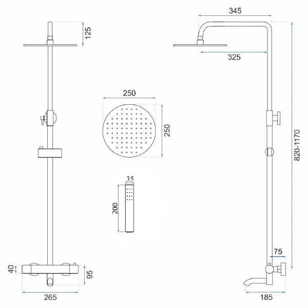 Душевая система термостат с изливом Rea Lungo Black metallic (REA-P8763)