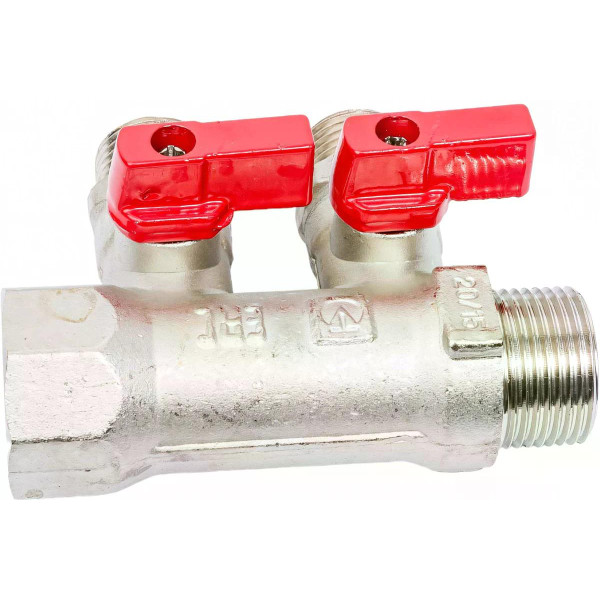 Коллектор 2 отв. с отсекающими кранами 3/4"x1/2" Н Valtec (VTc.580.N.0502)