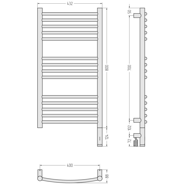 Полотенцесушитель электрический Сунержа Богема 3.1 выгнутая 800x400 провод справа матовый белый (30-6003-8040)