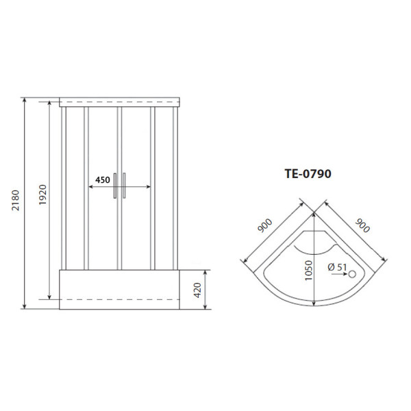 Душевая кабина Timo TE-0790P 90x90x218 стекло матовое рифленое, профиль белый (TE-0790P)