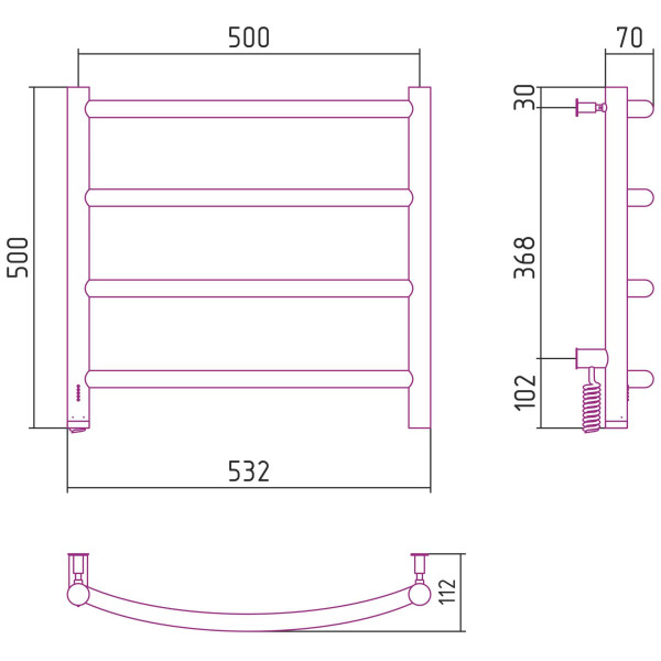 Полотенцесушитель электрический Сунержа Галант 4.0 500x500 МЭМ левый, белый (12-0830-5050)