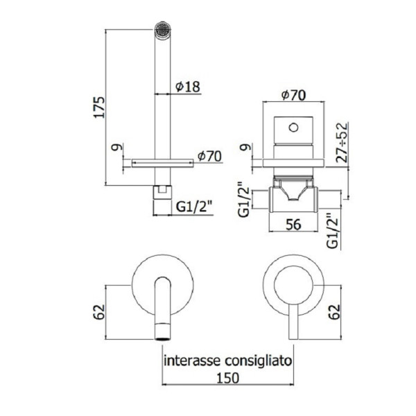 Смеситель для раковины Paffoni Light термостатический, черный (LIG006NO70)