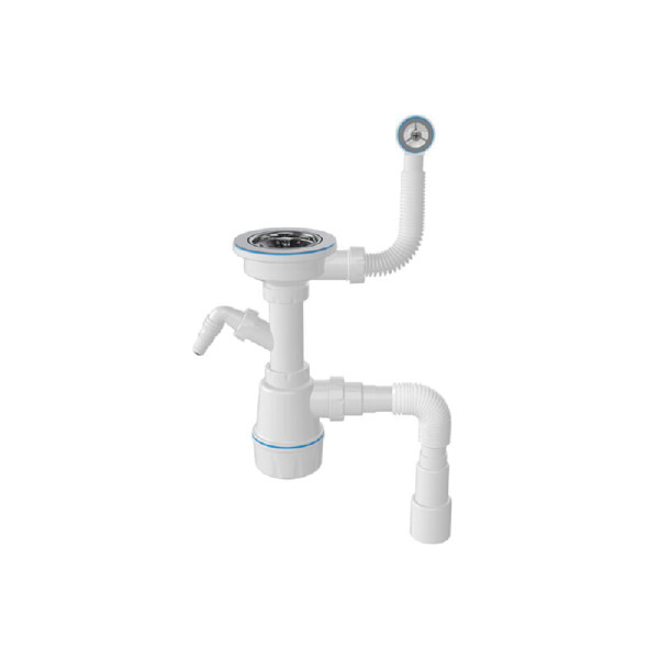 Сифон 40 мм бутылочный Nova 3 1/2"х114 мм с 1-им отв., круглым переливом и гибкой трубой 1 1/2"х40/50 (1048)