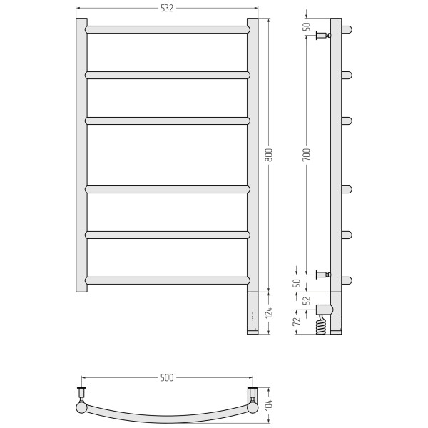 Полотенцесушитель электрический Сунержа Галант 3.0 800x500 провод справа матовый чёрный (31-5801-8050)