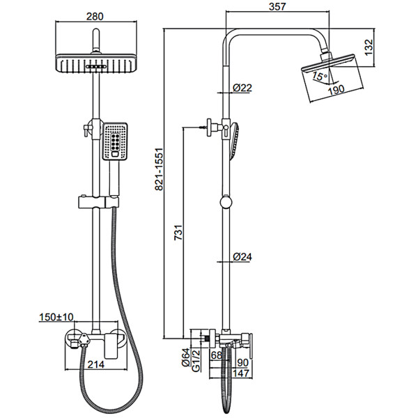 Душевая система Ledeme хром (L2421) Душевая система Ledeme хром (L2421)