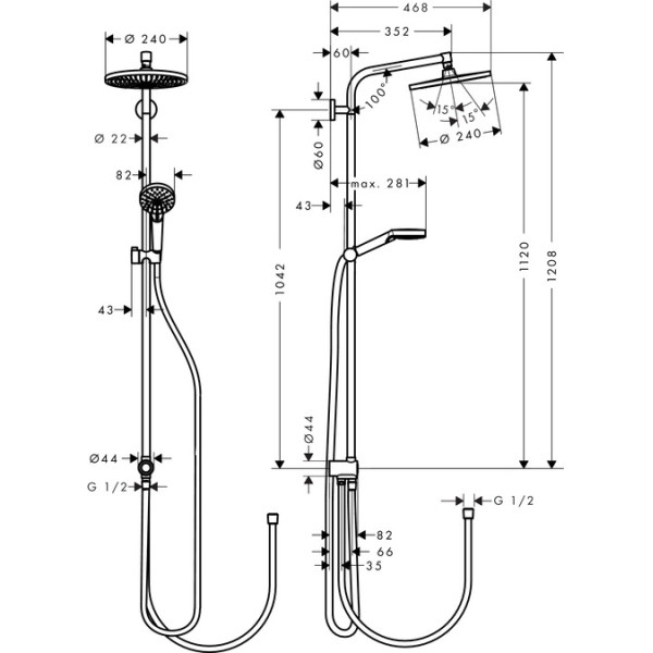 Душевой гарнитур Hansgrohe CromettaS Showerpipe Reno 240 (27270000)