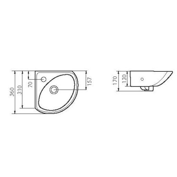 Раковина угловая Sanita Веер 360х360х170 Раковина угловая Sanita Веер 360х360х170