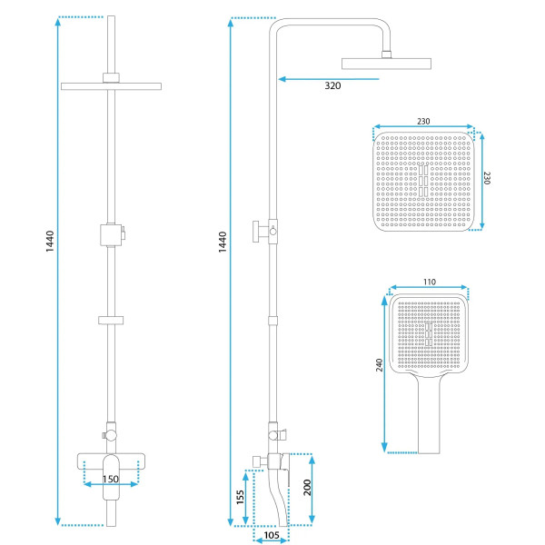 Душевая система с изливом Rea Argus Black mat (REA-P2389)