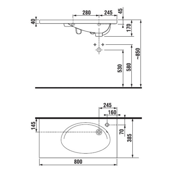 Раковина-столешница подвесная Jika Tigo 800х385х170 (8.1221.8.000.106.1)