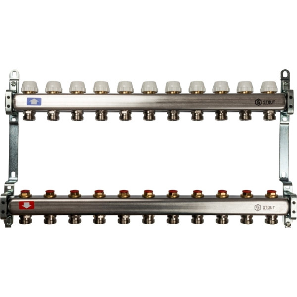 Коллекторная группа 11 отводов 1"x3/4"(18)EK без расходомеров Stout (нерж.сталь) (SMS-0922-000011)