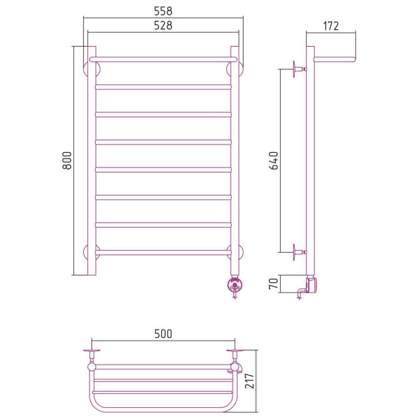 Полотенцесушитель электрический Стилье Формат 20 ТП 800x500 (Полка + 7) П16, хром (00520-8050) Полотенцесушитель электрический Стилье Формат 20 ТП 800x500 (Полка + 7) П16, хром (00520-8050)