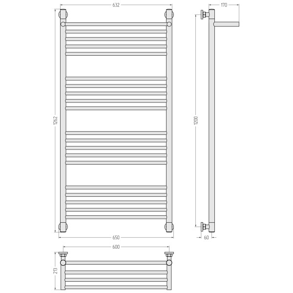 Полотенцесушитель водяной Сунержа Богема 1 П + Да 1200x600 матовый черный (31-0223-1260)