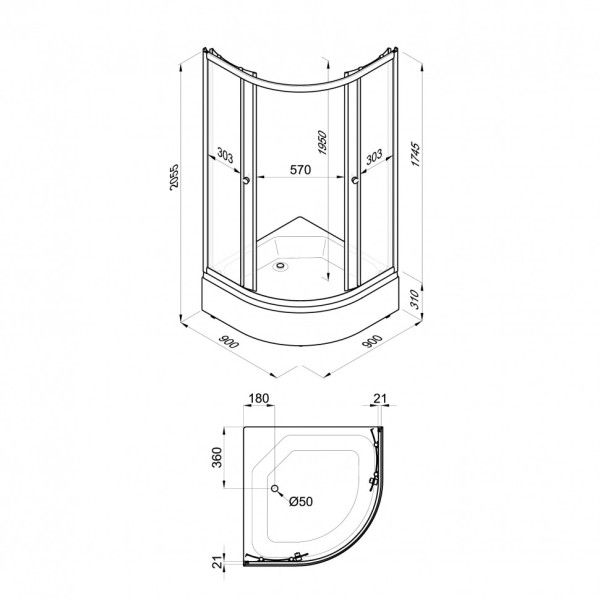 Душевое ограждение Triton Грэй 90x90 стекло тонированное, профиль белый (DK375)
