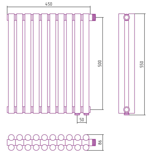 Дизайн-радиатор Сунержа Эстет-11 EU50 500*450 10 секций золотой (03-0312-5010)