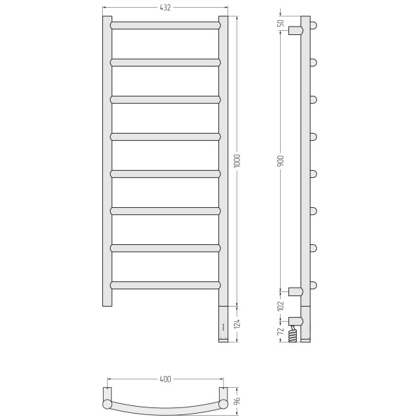 Полотенцесушитель электрический Сунержа Галант 3.1 1000x400 провод справа матовый чёрный (31-6001-1040)