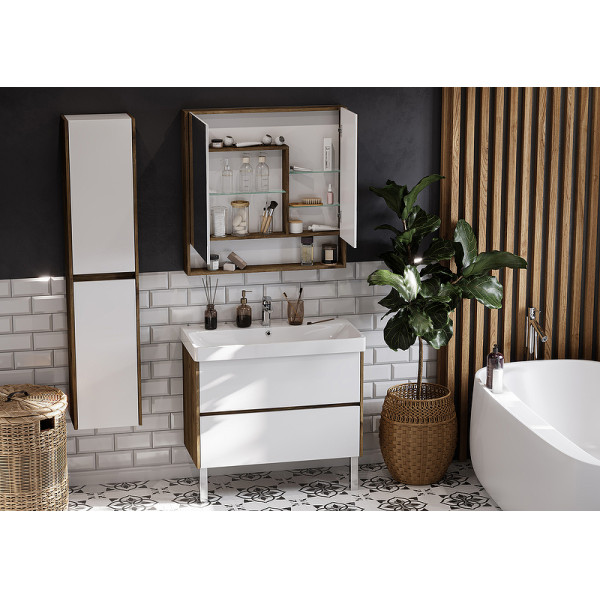 Шкаф зеркальный Aquaton Сканди 90 Белый/Дуб Рустикальный (1A252302SDZ90)