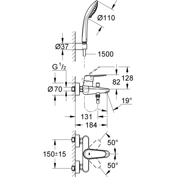 Смеситель для ванны и душа Grohe Eurodisc Cosmopolitan (33395002)