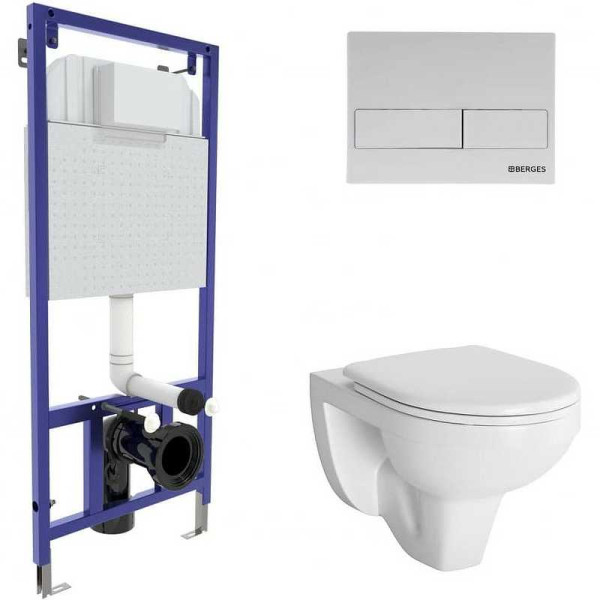 Комплект инсталляция с унитазом Berges GAMMA: инсталляция NOVUM525, кнопка L4, унитаз с сиденьем микролифт, быстросъем (042428)