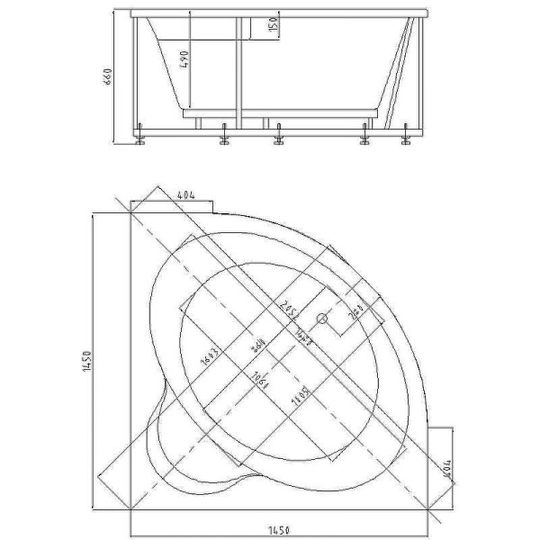 Ванна акриловая Aquatek Ума 145x145x49 только чаша без каркаса экрана и слив перелива белая (UMA145-0000001)