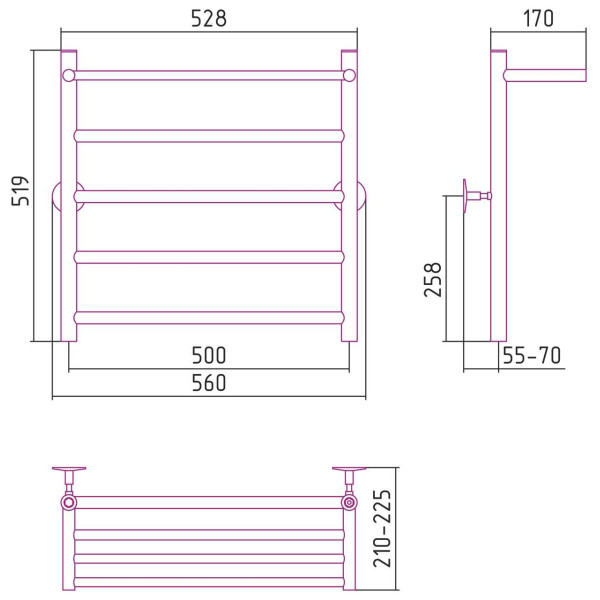 Полотенцесушитель водяной Стилье Универсал-54 600х500 (Полка + 4) П 21 хром (00654-6050) Полотенцесушитель водяной Стилье Универсал-54 600х500 (Полка + 4) П 21 хром (00654-6050)
