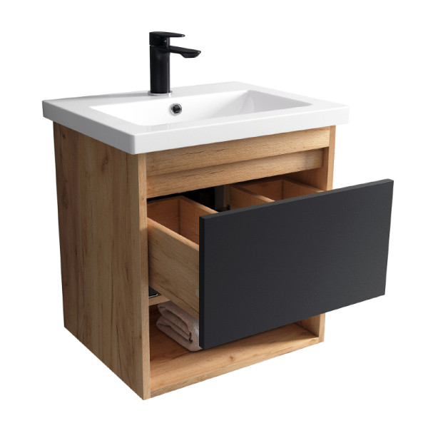 Тумба подвесная Melodia Этюд 60 (Como 60) 1 ящик графит/дуб золотой (MFR80037GT)