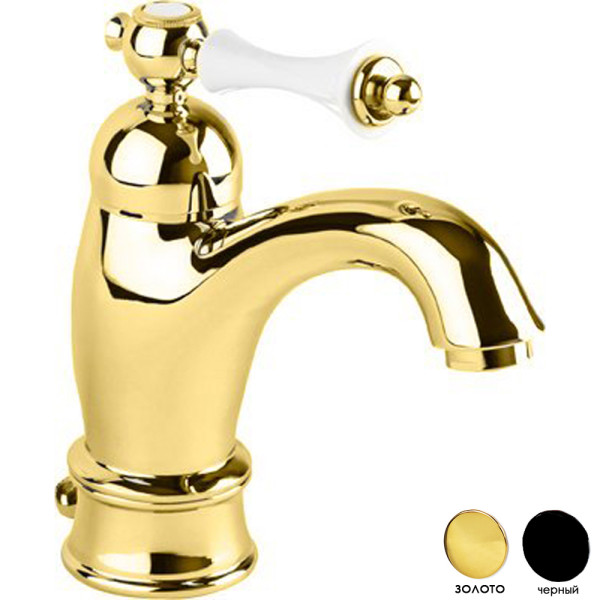 Смеситель для раковины Cezares Margot золотой, ручка рычаг - черная (MARGOT-LSM1-A-03/24-N)
