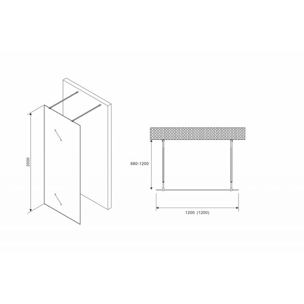 Душевая стенка Abber Immer Offen 120x200 стекло прозрачное, профиль черный (AG68120B8)