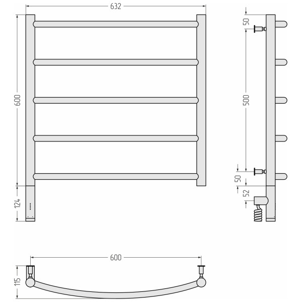 Полотенцесушитель электрический Сунержа Галант 3.0 600x600 провод слева матовый чёрный (31-5800-6060)