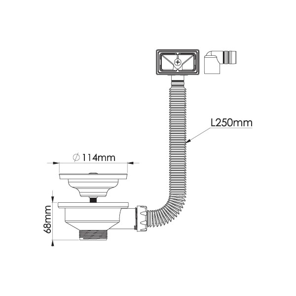 Выпуск для мойки 1 1/2"х114 (3 1/2") Nova с прямоугольным гибким переливом (сетка из нерж.ст) (1039)