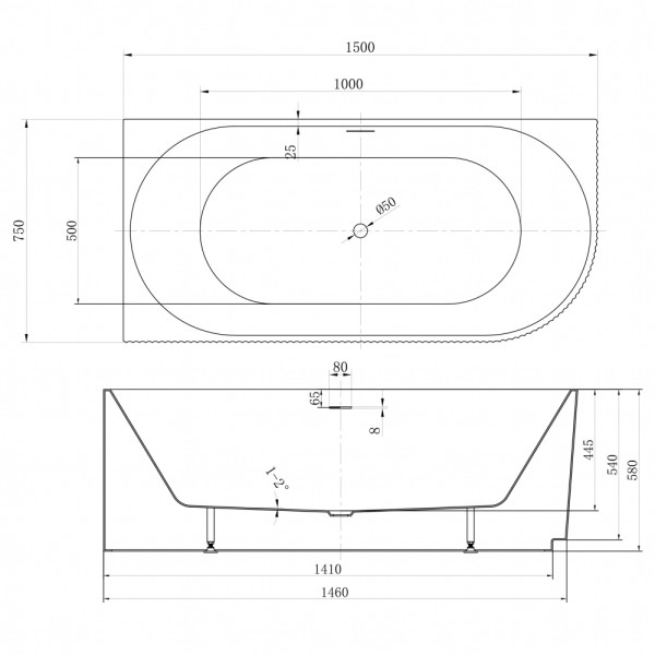 Ванна акриловая Abber 150x75x58 L белая (AB9329-1.5 L)